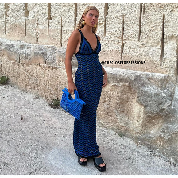 RARE!!! MANGO BLOGGER FAVE!!! Fitted Metallic Maxi Dress NWT - Picture 13 of 16